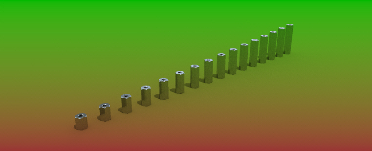 螺母，长从5、6、7毫米到20毫米